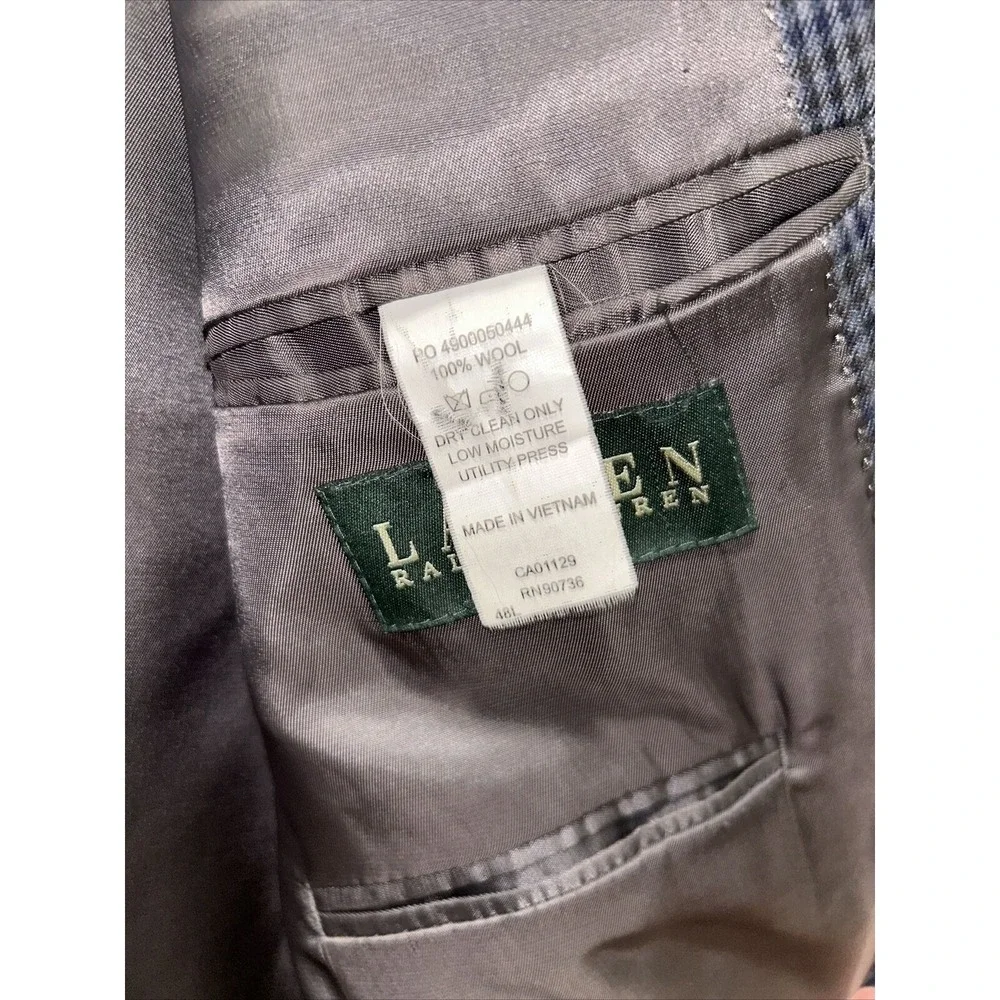 Ralph Lauren‎ 100% Wool Plaid Suit Coat Size 48 Long